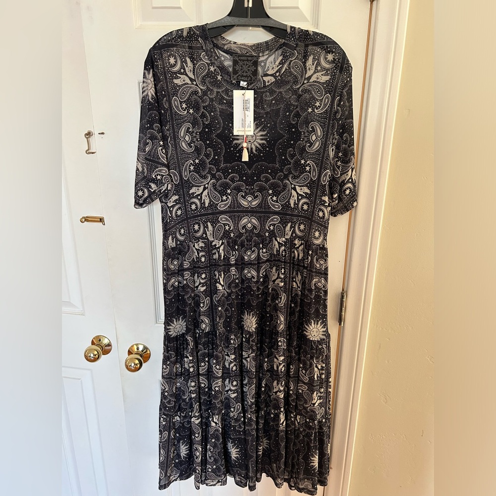 JOHNNY WAS “RUNA MESH tiered dress, size L
